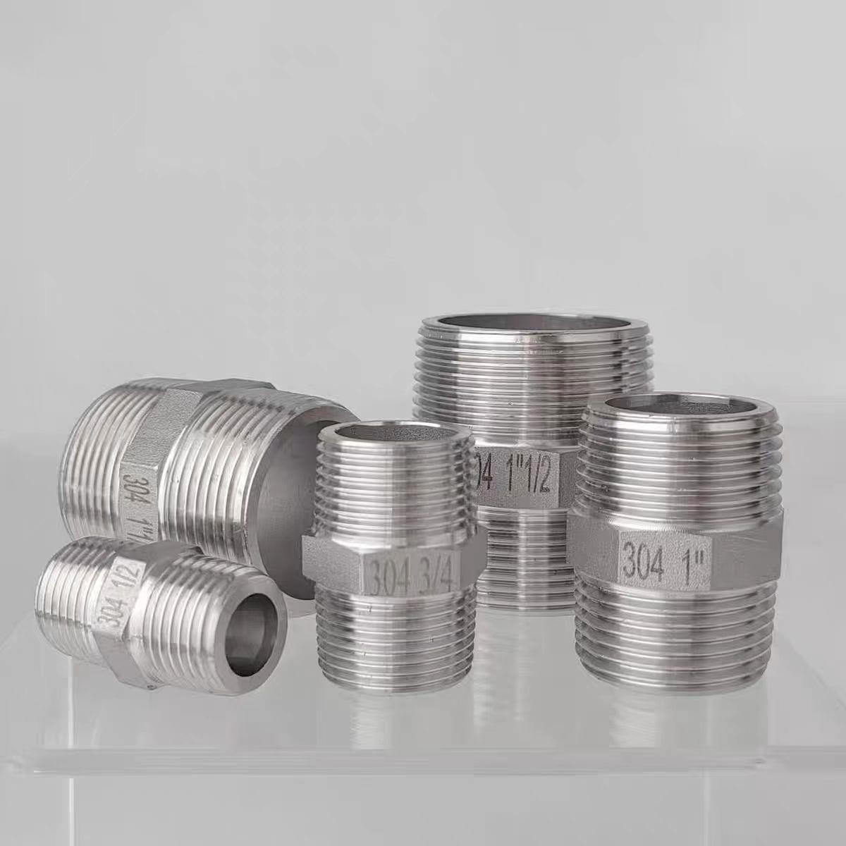 304不锈钢高压六角双外丝平口对丝加厚压垫片款六角外丝dn15 4分