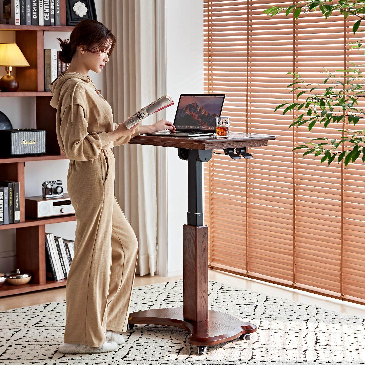 邻里林居实木折叠升降可移动书桌学习桌床边桌小户型家用小电脑桌