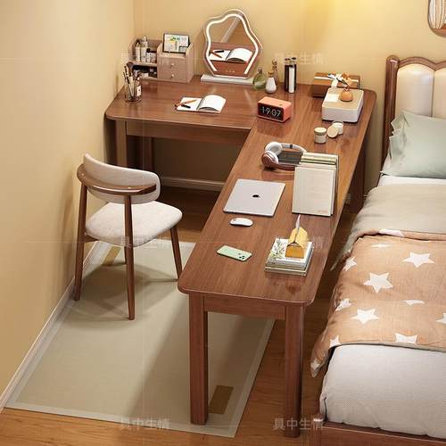 实木转角电脑桌家用卧室床边拐角学习书桌书房办公工作台L型桌子