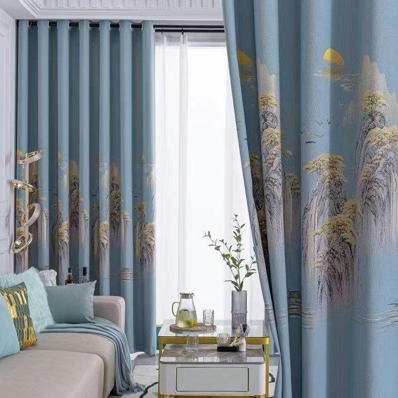 新中式风现代提花卧室遮光窗帘飘窗落地窗高档大气定制成品窗帘,居家布艺,成品窗帘,淘宝优惠券,粉丝福利购,淘宝优惠卷