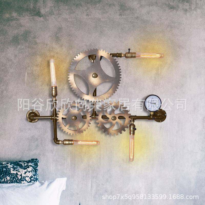 铁艺水管创意个性loft复古工业风酒吧走廊壁灯 齿轮装饰 壁挂壁灯