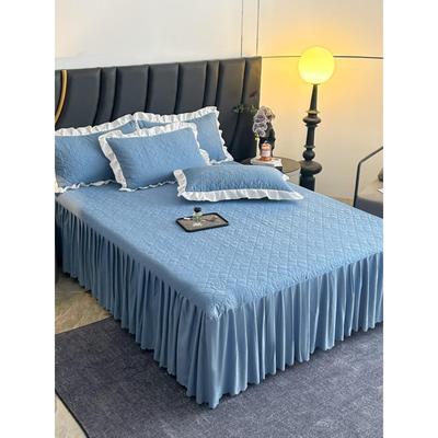 绗缝床裙单件新风格覆盖下摆公主风格床床单三件套裙床垫套拉丝蕾