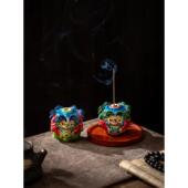 国潮交趾陶创意风狮爷陶瓷创意装 饰品线香香插陶瓷香座禅意香炉