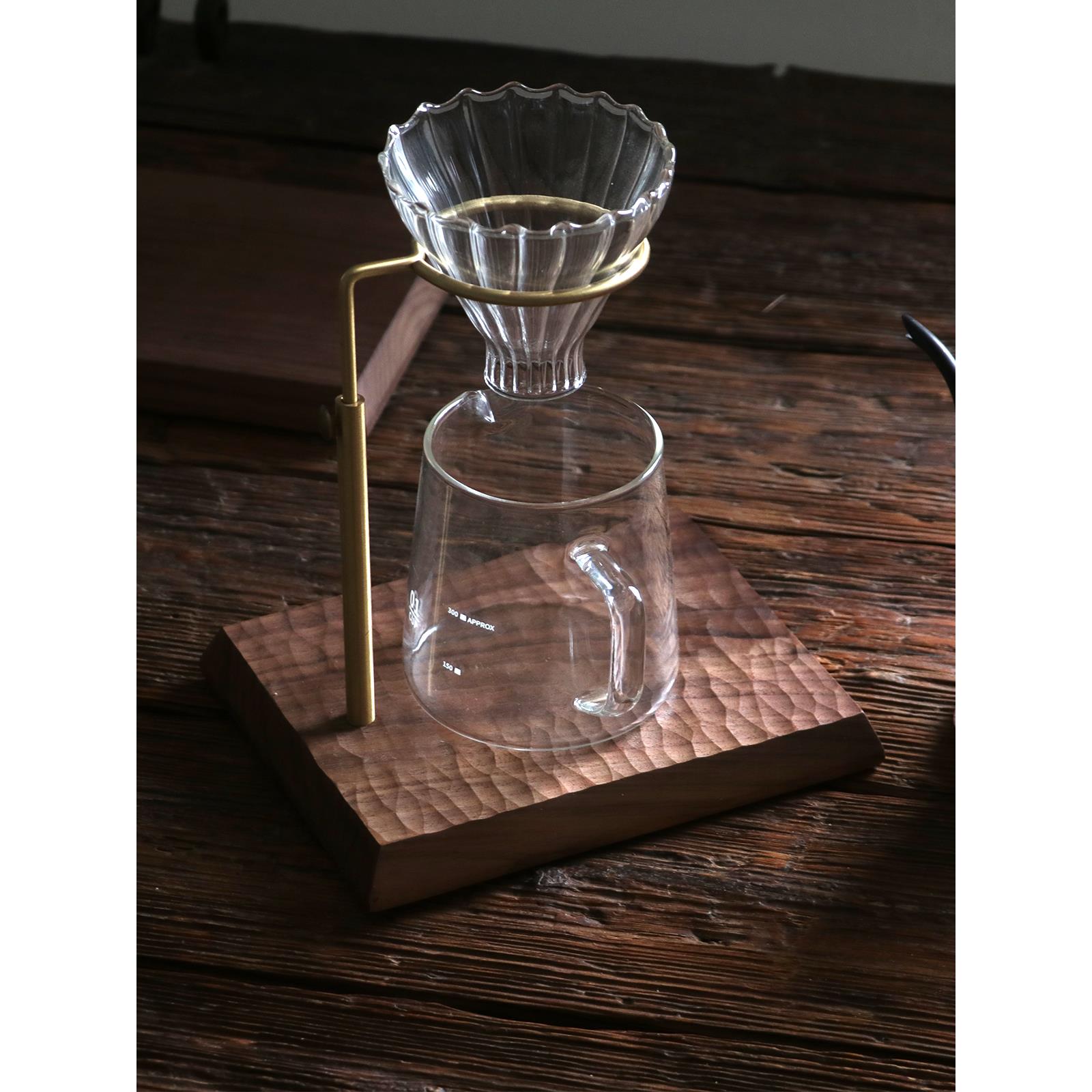 意式咖啡手冲黄铜支架V60滤杯架滴漏式咖啡过滤架黑胡桃实木底座