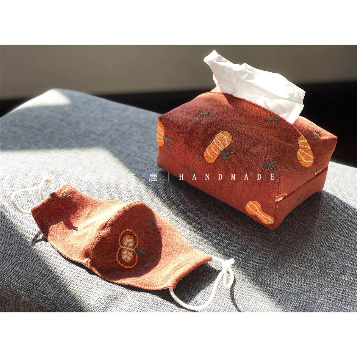 森岛屿鹿可爱猫咪刺绣布艺手工纸巾套客厅收纳抽纸袋北欧风纸巾包