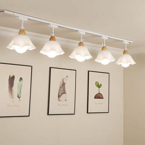 北欧led护眼轨道灯花朵实木客厅餐厅无主灯商用补光防眩背景射灯