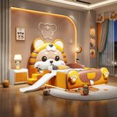 儿童床男孩带护栏卡通老虎床小孩床儿童实木家俱青少年1.5m单人床