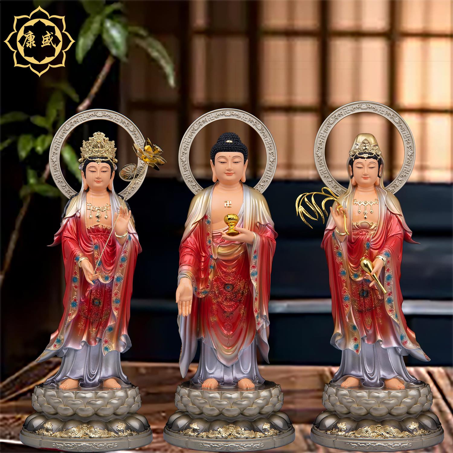 西方三圣佛像树脂阿弥陀佛观音菩萨大势至菩萨观世音佛堂供奉摆件
