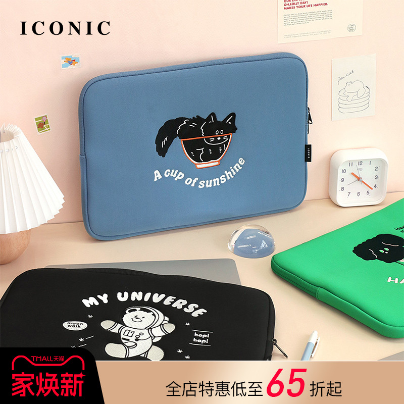 韩国ICONIC COCO动物卡通刺绣图案15寸笔记本电脑收纳内胆包中包缓冲内衬加固结构适配macbookpro16寸