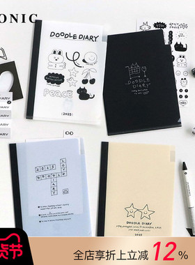 【3折特惠】2025年韩国ICONIC DOODLE手绘风格封面内页印花A5变型周计划手帐日程管理笔记本PVC保护封皮学生