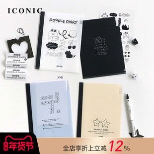 【3折特惠】2025年韩国ICONIC DOODLE手绘风格封面内页印花A5变型周计划手帐日程管理笔记本PVC保护封皮学生