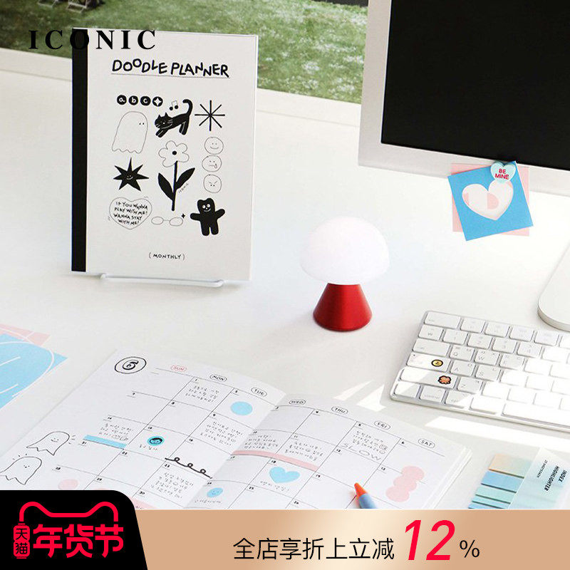 韩国ICONIC DOODLE手绘涂鸦插画主题自填日期月计划手帐日程管理笔记本A5变型尺寸PVC保护封皮轻薄便携顺滑,文具电教/文化用品/商务用品,手帐/日程本/计划本,淘宝优惠券,粉丝福利购,淘宝优惠卷