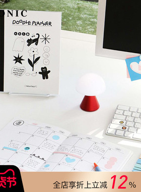 韩国ICONIC DOODLE手绘涂鸦插画主题自填日期月计划手帐日程管理笔记本A5变型尺寸PVC保护封皮轻薄便携顺滑