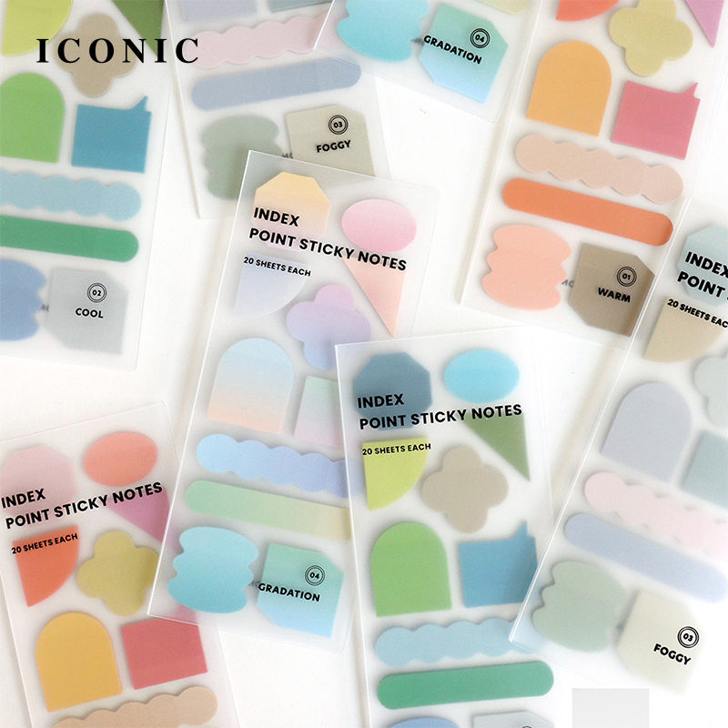 韩国ICONIC POINT彩色异型便签贴索引贴阅读重点标注标记手帐装饰日程规划管理便携套装冷色暖色朦胧渐变色