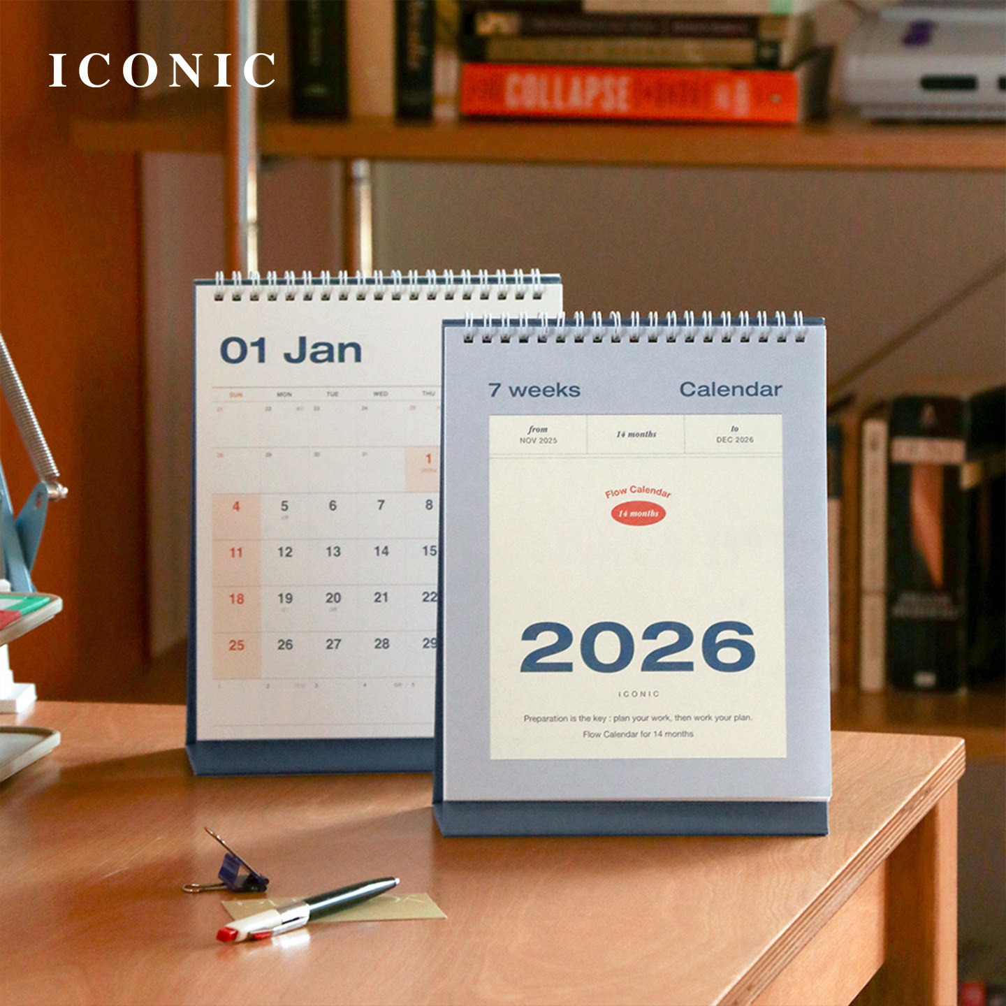 【2026年】韩国ICONIC Flow简约时尚配色月历台历日程管理正反面印刷家居办公室网红店配饰文艺小清新