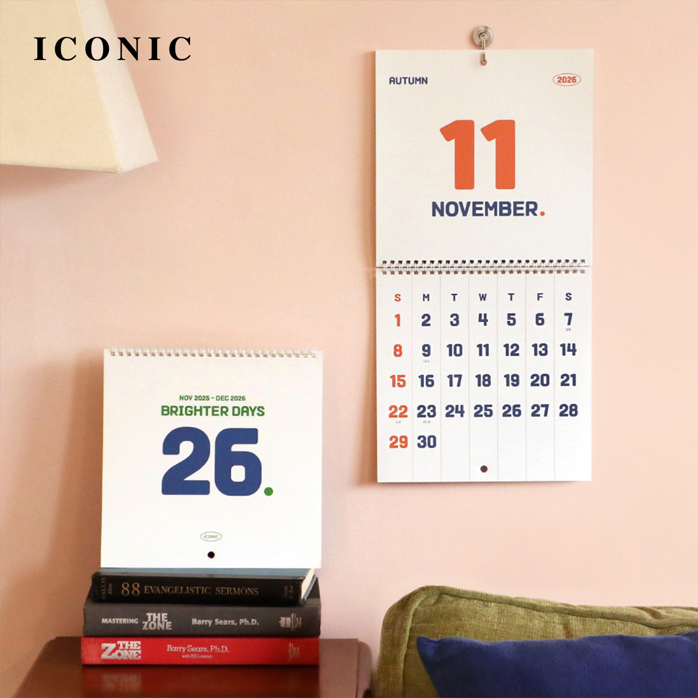 【2026年】韩国ICONIC SQUARE方型复古简约配色正反面印刷挂历彩色印刷家居装饰家用办公时尚简约百搭