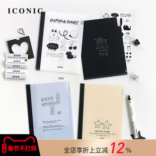 【3折特惠】2025年韩国ICONIC DOODLE手绘风格封面内页印花A5变型周计划手帐日程管理笔记本PVC保护封皮学生