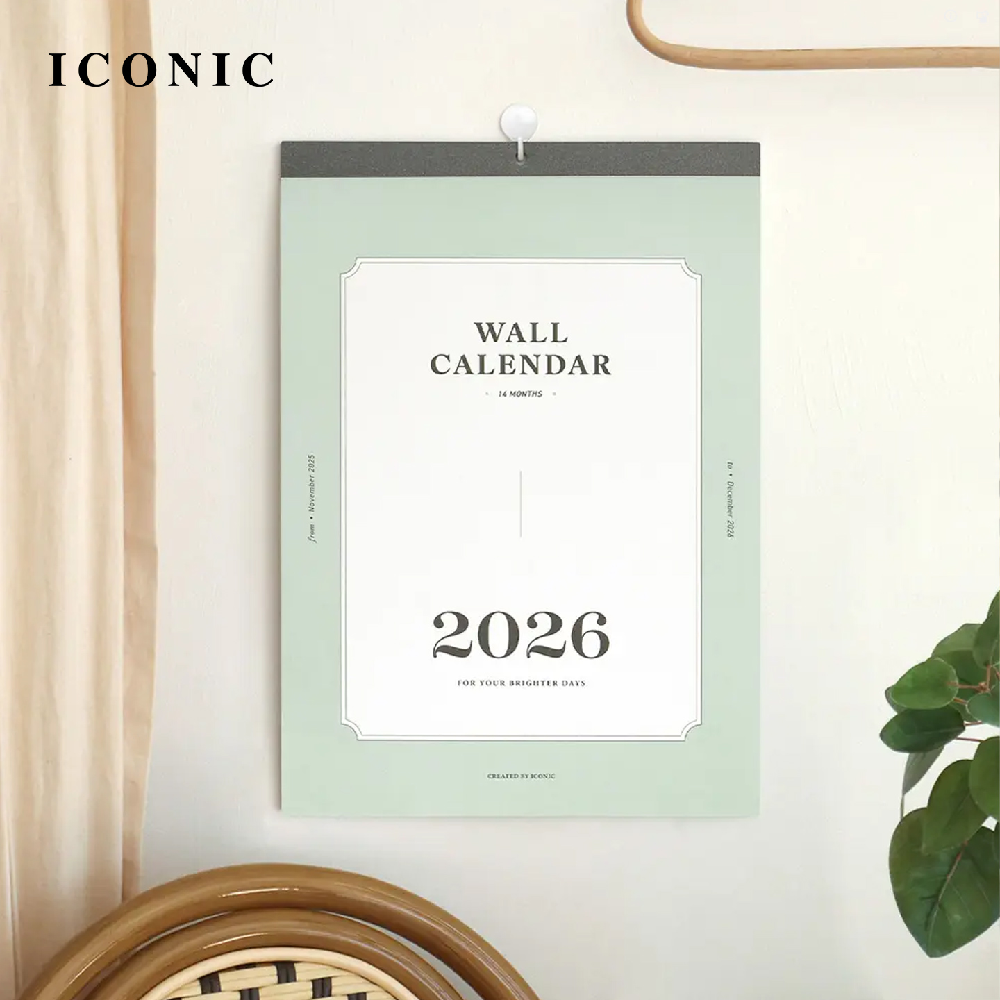 【2026年】韩国ICONIC 时尚简约复古月历挂历北欧风家居配饰文艺小清新日程管理单张使用家用网红店百搭
