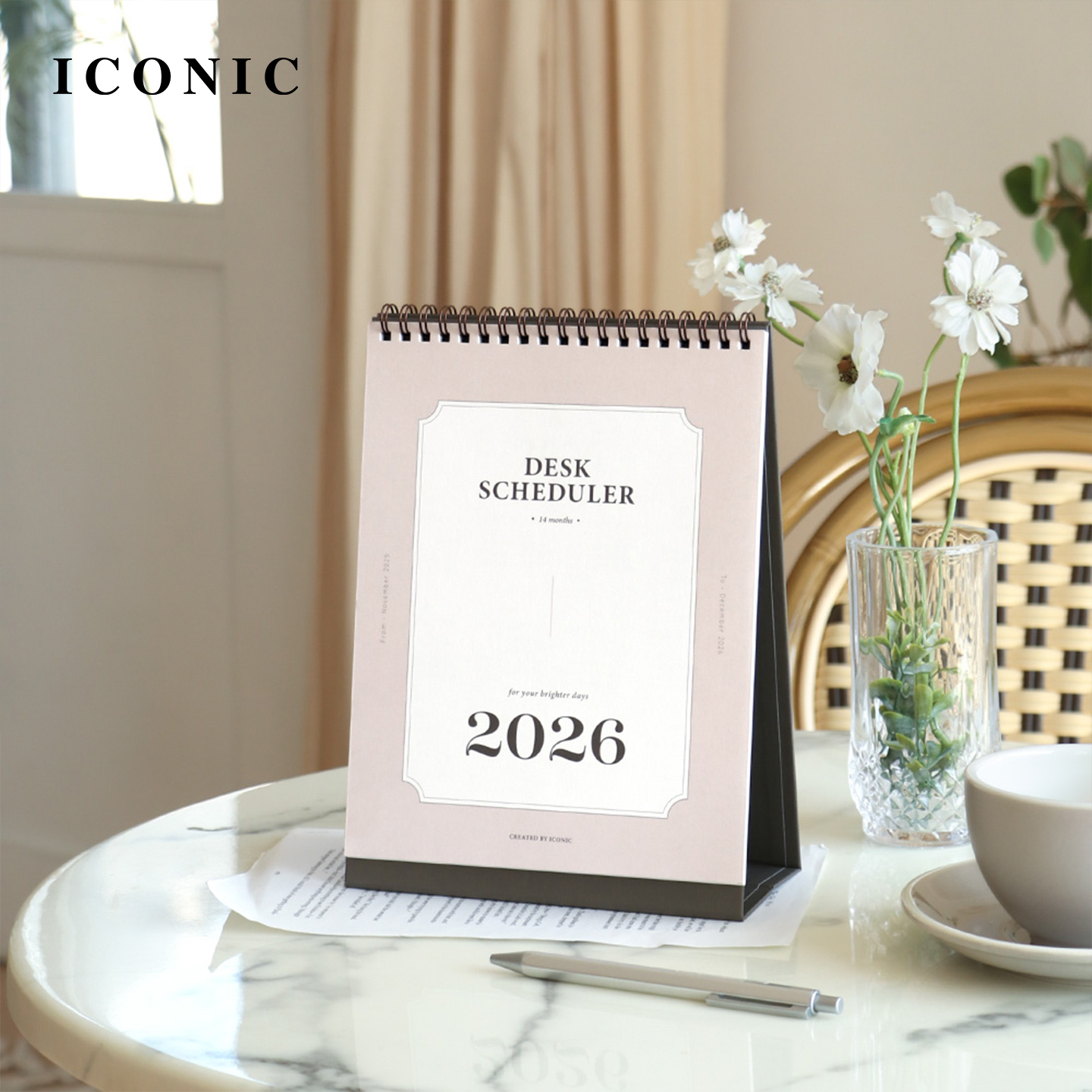 【2026年】韩国ICONIC日程管理型月历台历时尚复古简约双面印刷线圈百搭家居配饰北欧风家用网红店