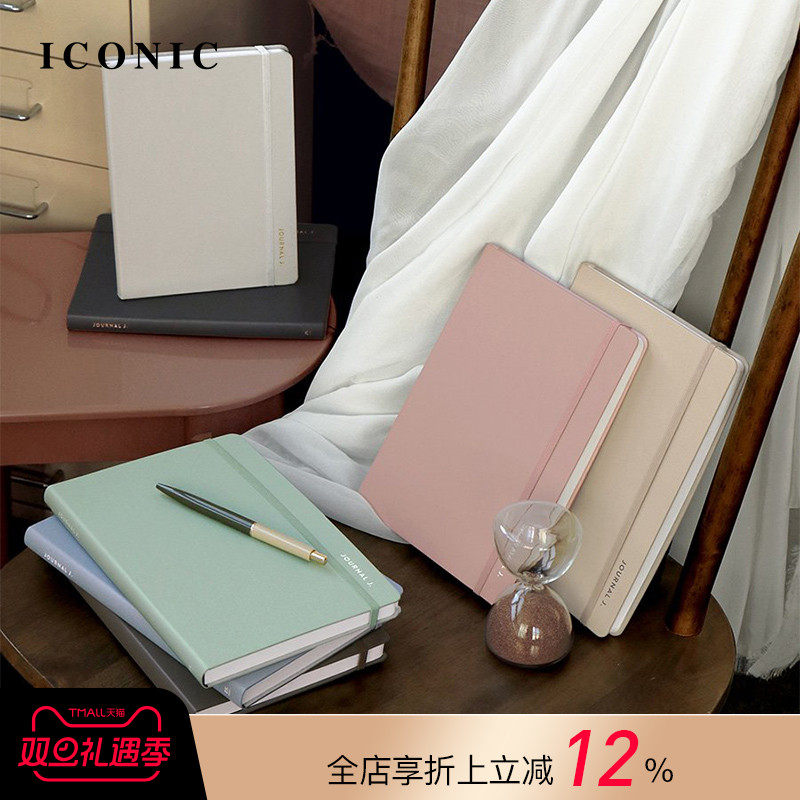 【3折特惠】2025年韩国ICONIC JOURNAL J周记型A5纯色合成皮封皮绑带手帐日程管理笔记本一周两页商务学生