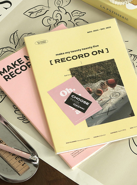 【3折特惠】2025年韩国ICONIC RECORD ON月记型A4手帐日程管理笔记本复古文艺印花PVC保护封皮彩色内页学生