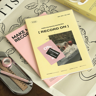 RECORD 2025年韩国ICONIC ON月记型A4手帐日程管理笔记本复古文艺印花PVC保护封皮彩色内页学生 3折特惠