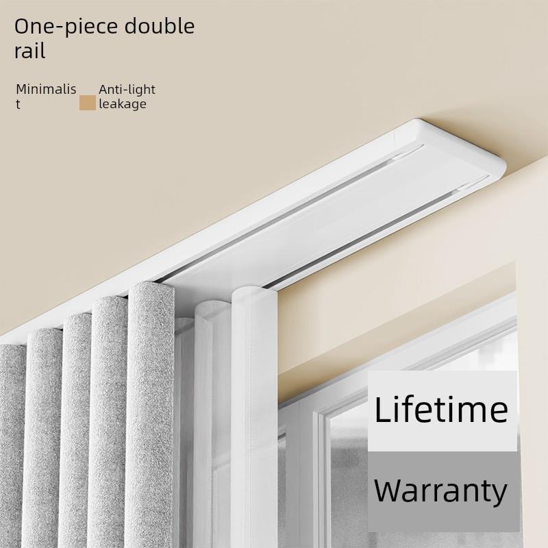 双层滑轮声轨双轨滑轨双排滑轨窗帘杆幕箱一体双层铝合金