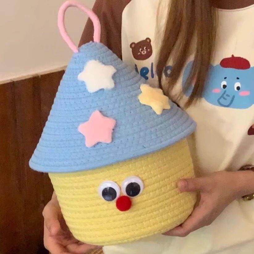 小众家居防尘收纳筐女生童趣线圈大容量置物篮自制卧室编织盒带盖,收纳整理,收纳筐,淘宝优惠券,粉丝福利购,淘宝优惠卷