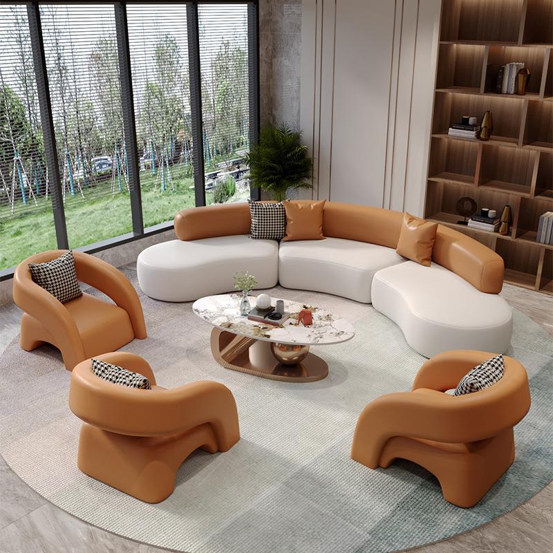 酒店大堂接待沙发轻奢商务办公洽谈弧形沙发售楼处会客沙发茶几