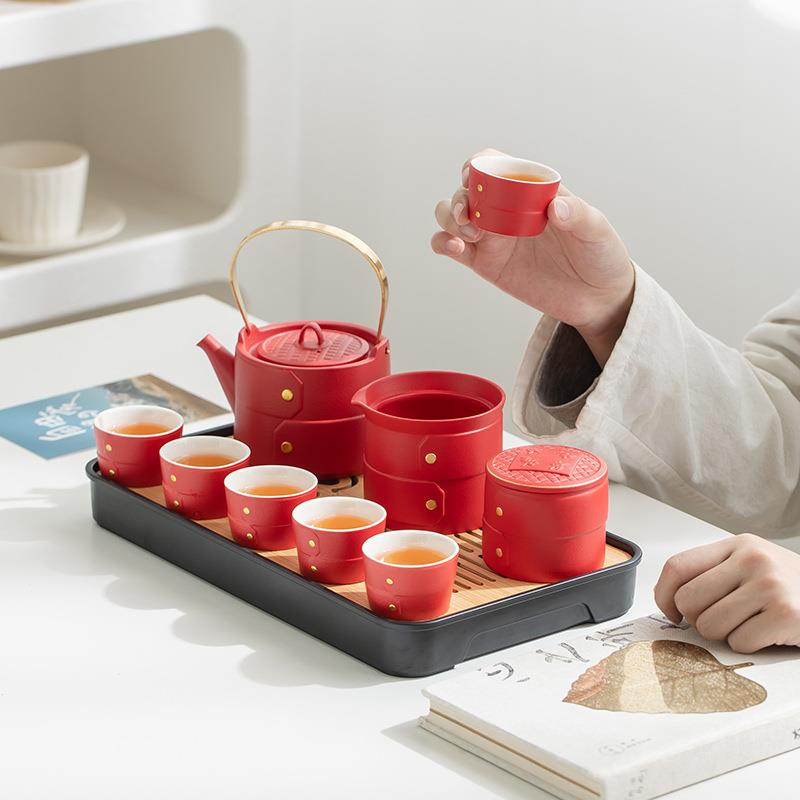 高颜值女士便携茶具套装提梁壶茶杯茶盘过滤全套功夫茶具轻奢高档