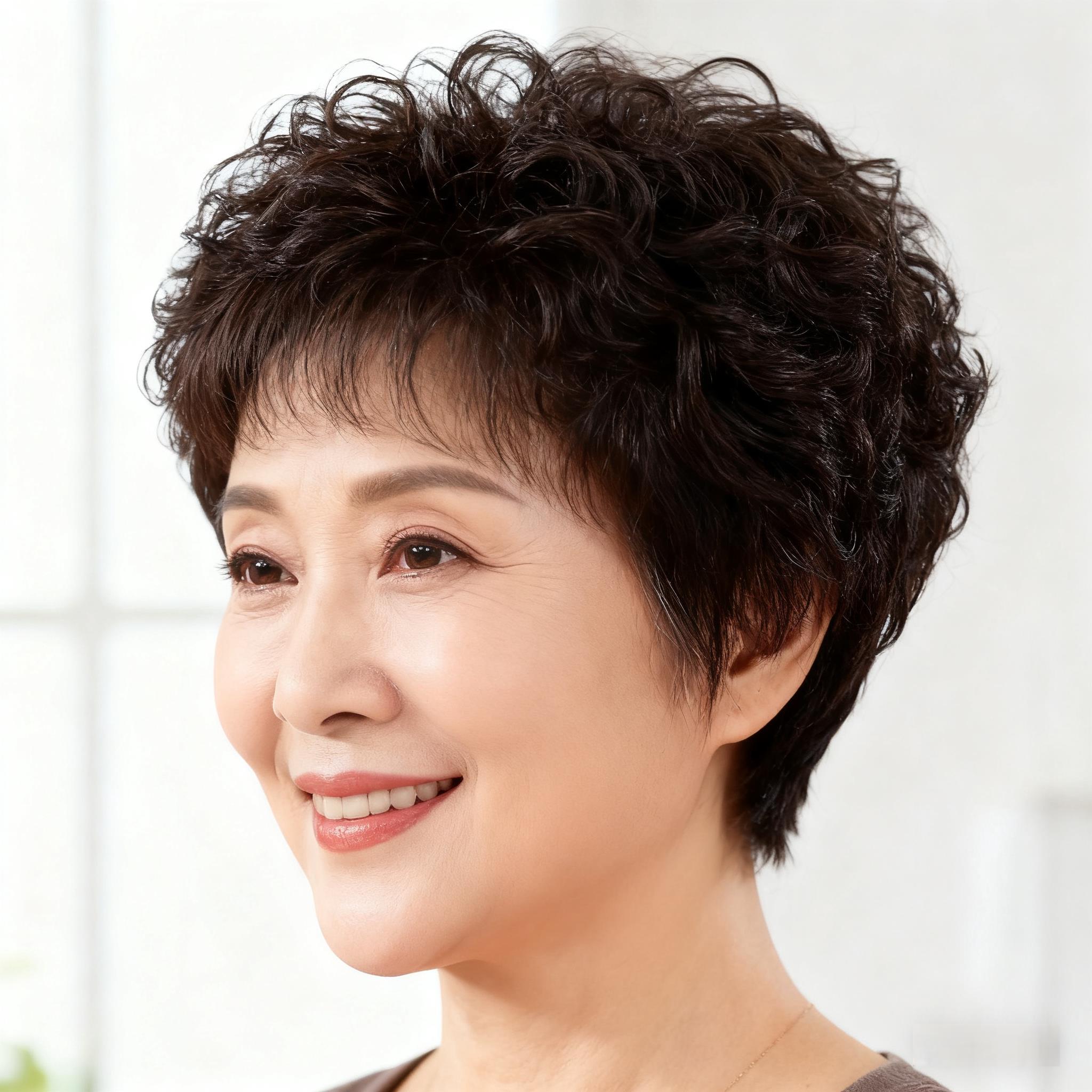 中老年假发女短发全真人发妈妈新款日常整顶假发卷发无痕隐形假发
