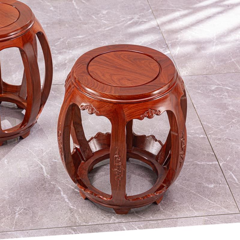实木鼓凳仿古中式家用餐桌凳子客厅红木圆凳花梨木茶几矮凳古筝凳