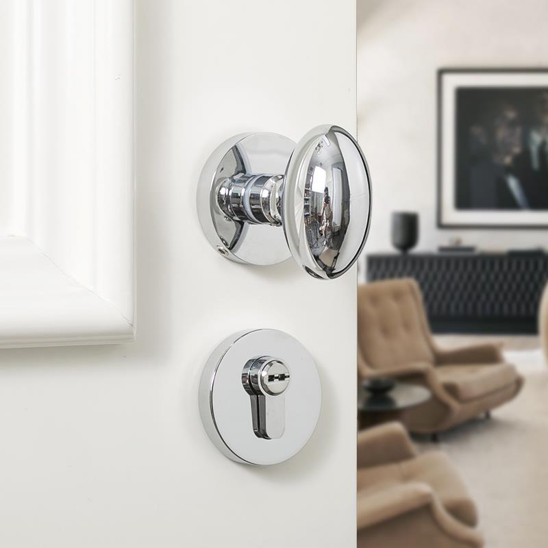 INDOORS中古风银色卧室门锁椭圆球形静音家用锁具房门卫生间把手