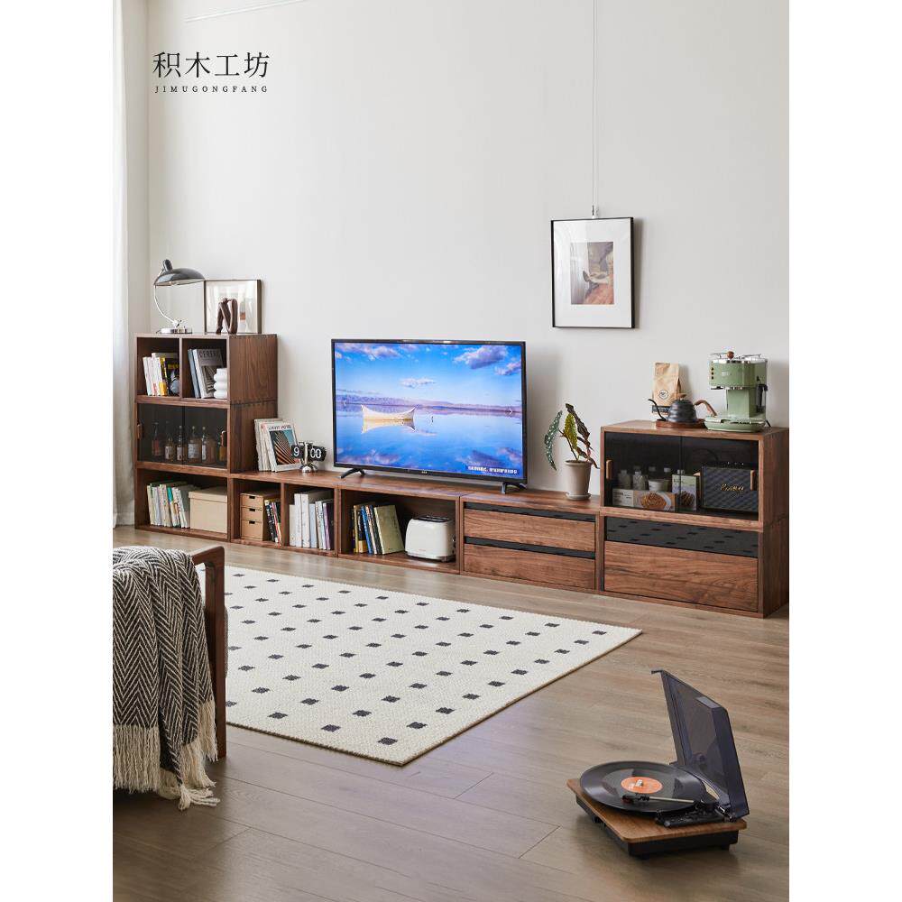 黑胡桃木多功能展示柜自由组合柜低柜实木书柜储物柜落地电视柜