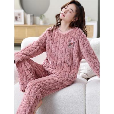 珊瑚绒睡衣女冬季加厚加绒法兰绒保暖妈妈休闲宽松大码套装可外穿
