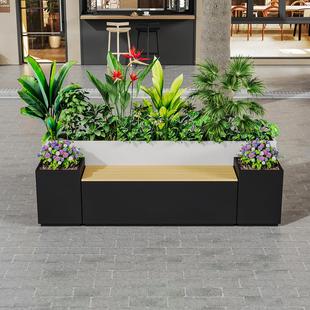 户外花箱坐凳组合阳台露台座椅庭院种植花箱长方形不锈钢花槽定制