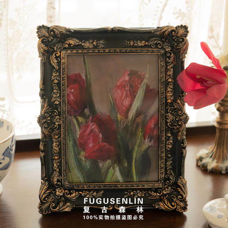 复古欧式vintage浮雕黑色树脂相框画框家居摆件墙面装饰雕花壁挂