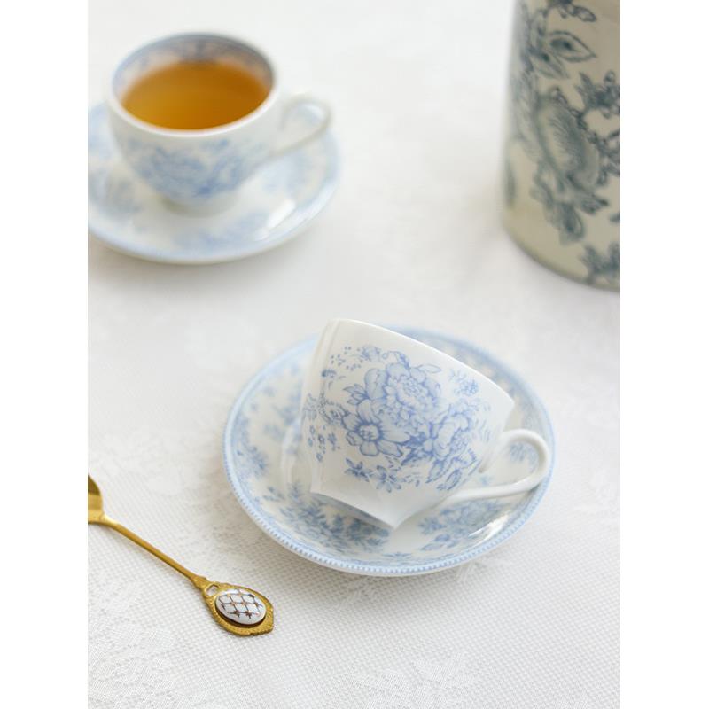 覆古蓝系牡丹花下午茶杯碟陶瓷套装田园风咖啡牛奶杯碟英式红茶杯
