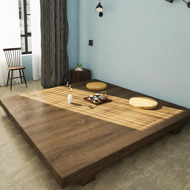 日式榻榻米床原木简易落地床定制整体民宿地台超大床双人实木矮床