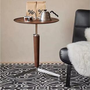 中古实木圆形沙发边几客厅家用可移动茶几角几可升降不锈钢咖啡桌