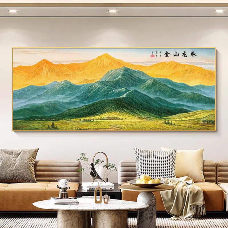 背靠金山客厅背景墙装饰画聚财靠山挂画风水画山水画办公室墙壁画