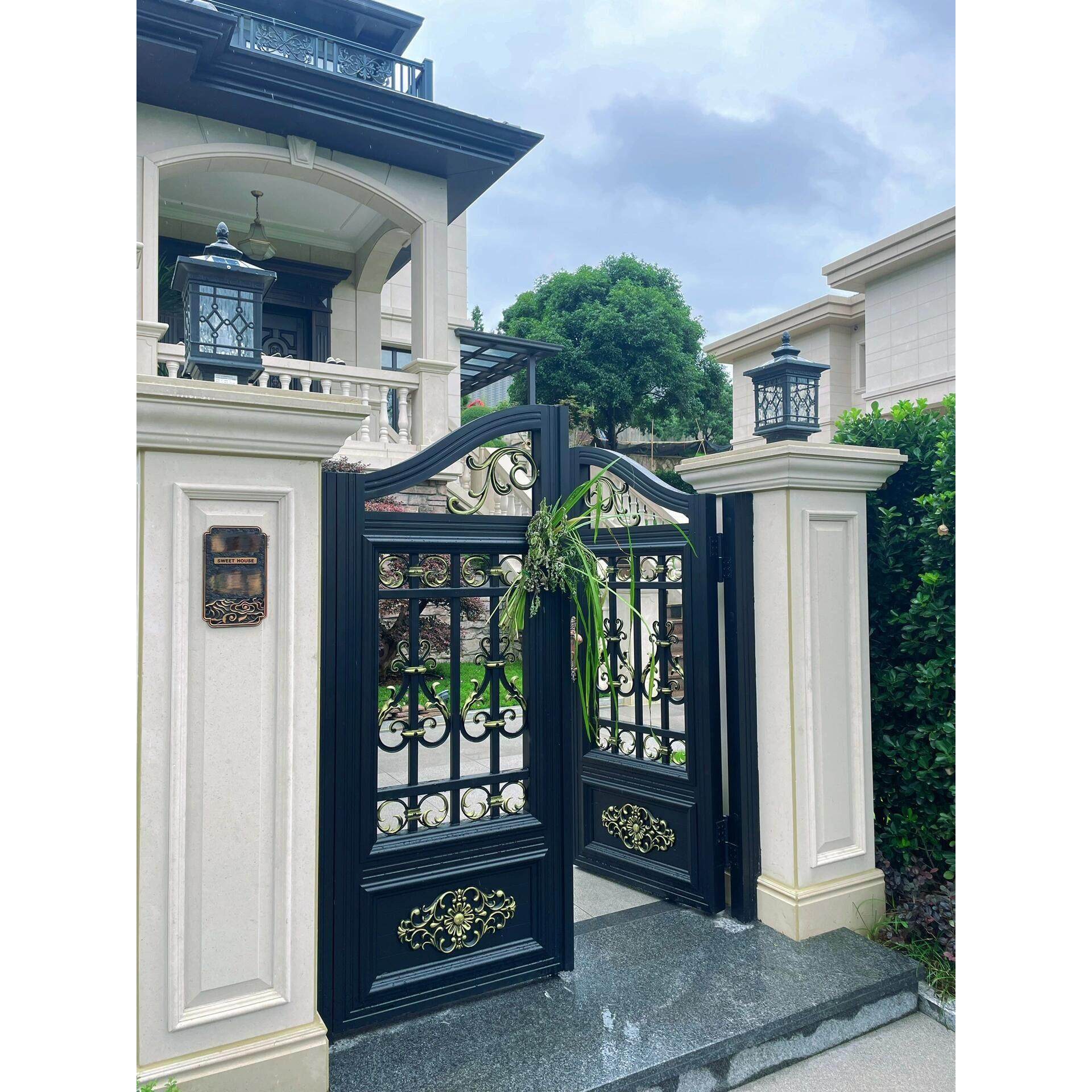 欧式铝合金庭院门农村自建房电动户外别墅双开铝艺花园入户院子门