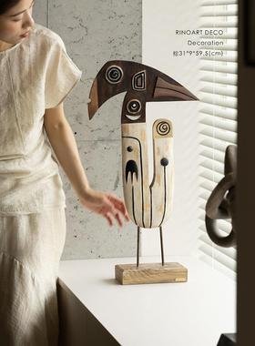 若奈 非洲灵感立体木雕！手工撞色当代艺术原始图腾玄关客厅摆件