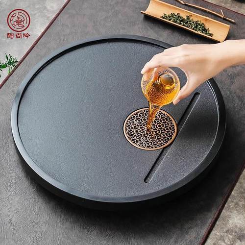 天然整块乌金石小茶盘中式方形圆形排水简约家用石头家用茶海茶台