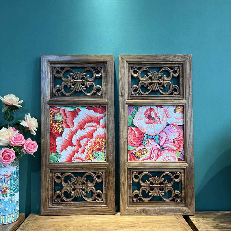 手绘花卉花鸟瓷板画入户玄关客厅电表箱遮挡墙面老榆木挂画装饰画