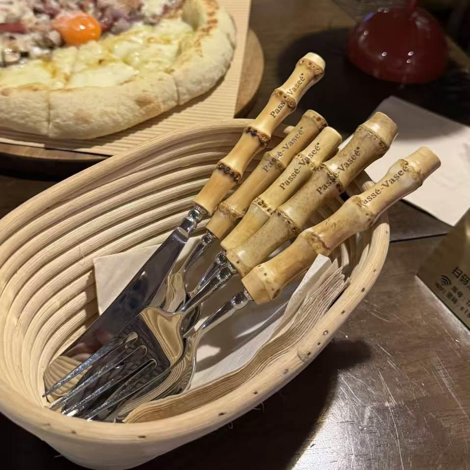 意大利passé-vaseé|天然竹柄手作不锈钢西餐餐具牛排刀叉勺子