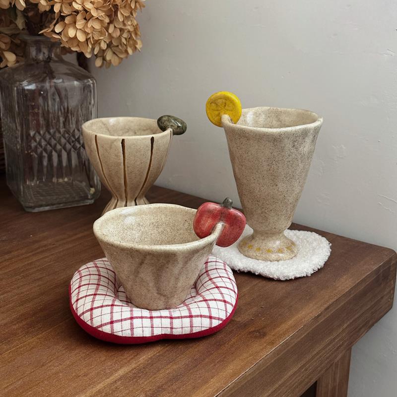 Hi Lovely.日式手作窑变釉下彩拿铁咖啡拉花手握陶瓷杯