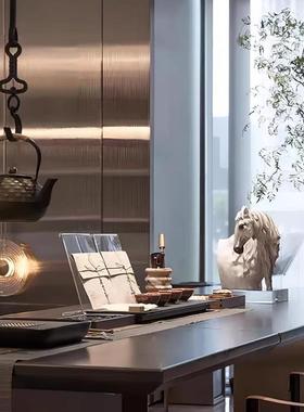 现代新中式样板间茶室茶盘茶具组合茶桌软装饰品马摆件装饰品桌面