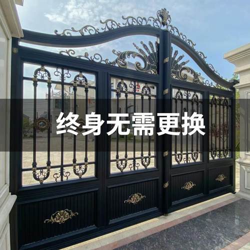 铝艺大门别墅乡村进户双开门电动庭院平移门农村自建房铝合金大门