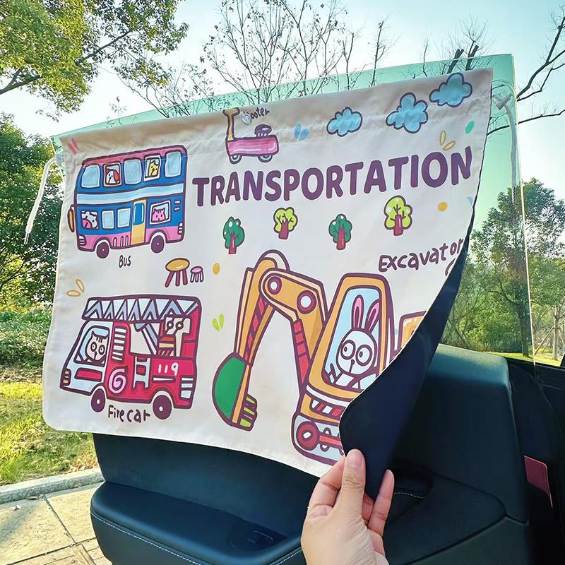 汽车车窗ModelY遮阳帘宝宝吸盘式防晒隔热后排侧窗户卡通隐私窗帘